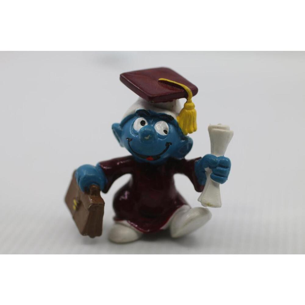 PEYO SCHLEICH VTG 1981 SMURFS # 20130 BROWN GRADUATE SMURF PVC FIGURINE